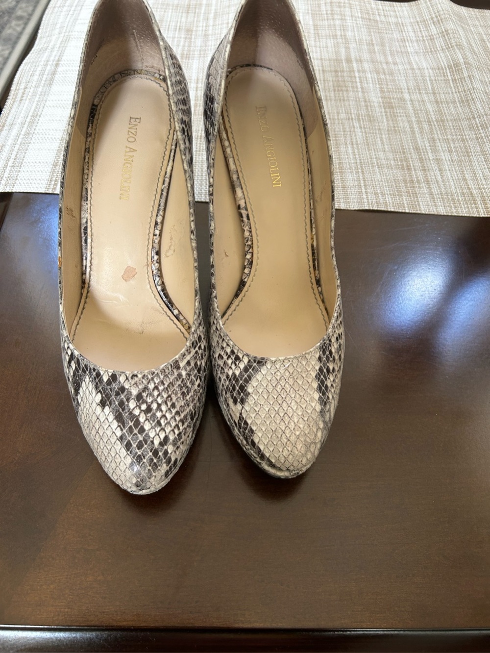 Enzo Angiolini Neutral Snake-Print Pumps in Beige and Gray